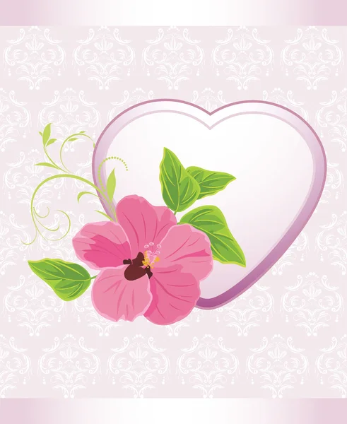 Cuore con fiore rosa sullo sfondo decorativo — Vettoriale Stock