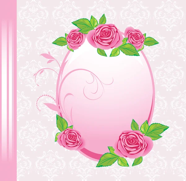 Ram med rosor på dekorativa bakgrund. festliga kort — Stock vektor
