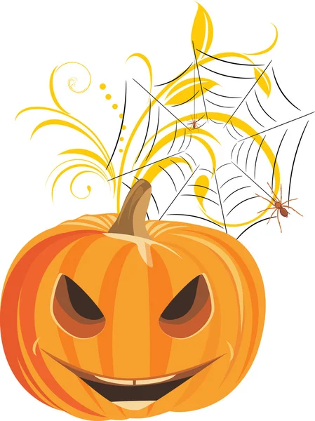 Halloween pumpkin with spiders — Stock Vector