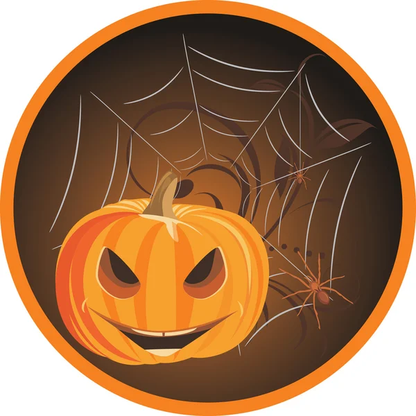 Cadılar Bayramı Balkabağı ile örümcekler. Sticker — Stok Vektör