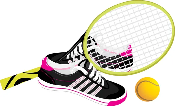 Tennis racket with trainers shoes — Stock Vector