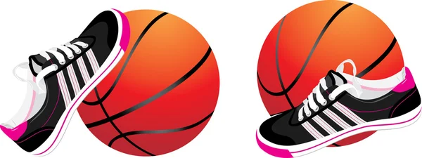 Basketbalschoenen bal en opleiders — Stockvector