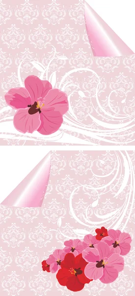 Blommor på dekorativa bakgrund. två kort — Stock vektor