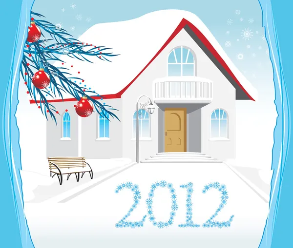 Maison d'hiver. Carte de Noël — Image vectorielle