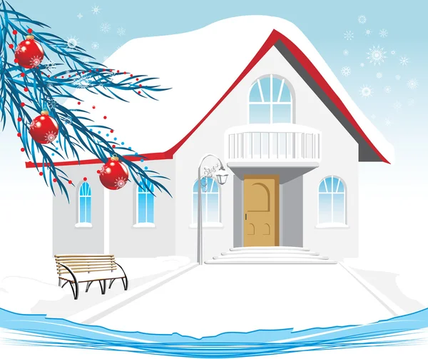 冬の家。クリスマス カードのためのコンポジション — ストックベクタ