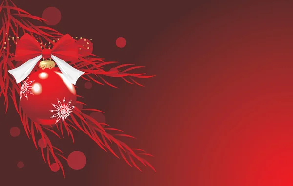 Boule de Noël rouge avec arc et tinsel. Contexte festif — Image vectorielle