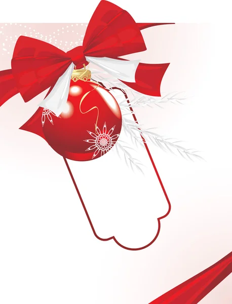 Красный рождественский шар с луком и мишурой. Праздничная карта — стоковый вектор