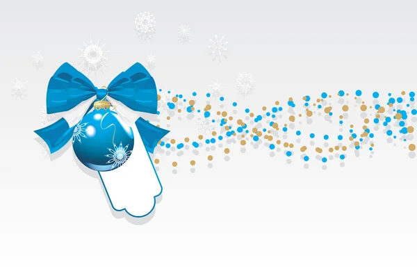 Голубой рождественский шар с луком и мишурой. Праздничный баннер — стоковый вектор