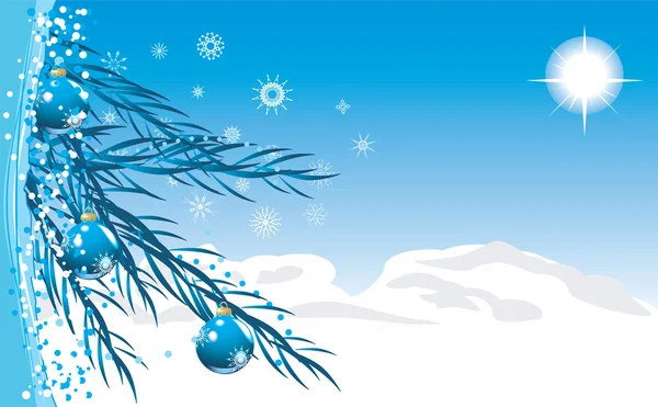 Bolas azules con oropel de Navidad. Fondo para tarjeta — Vector de stock