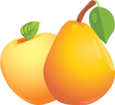 elma ve armut üzerinde beyaz izole