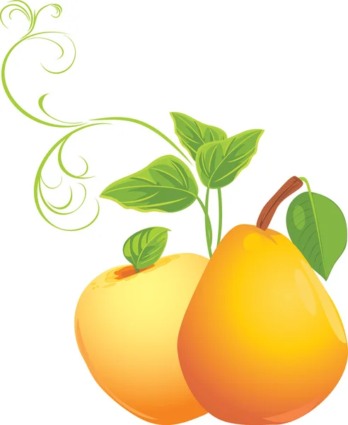 Manzana y pera con ramita — Archivo Imágenes Vectoriales