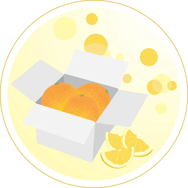 Caixa com laranjas. Adesivo — Vetor de Stock