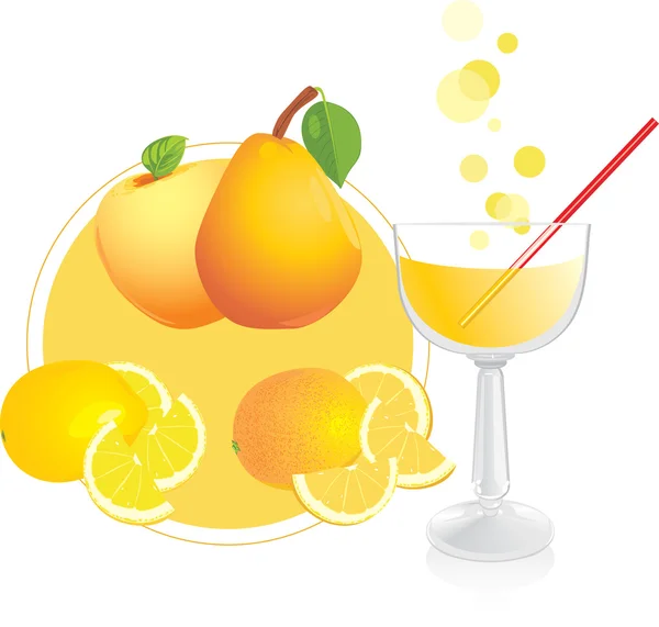 Fructe și sticlă cu suc — Vector de stoc