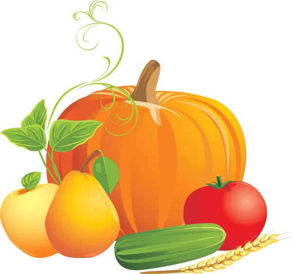Légumes et fruits isolés sur le blanc — Image vectorielle