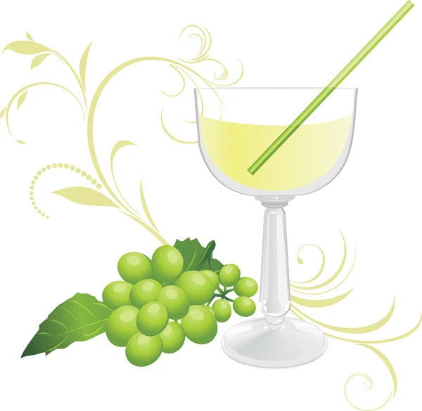 Glas mit Cocktail und Zweigen grüner Trauben — Stockvektor