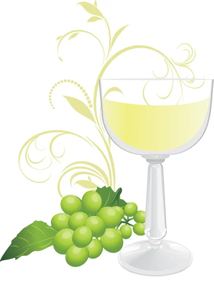 Vidro e raminho de uva verde — Vetor de Stock