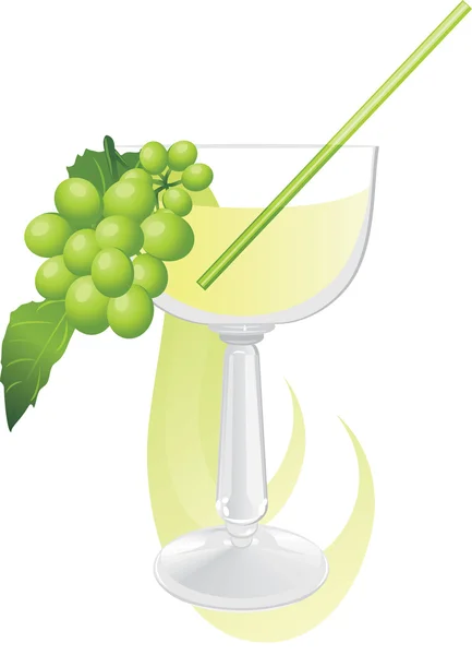 玻璃的鸡尾酒和绿色葡萄 — 图库矢量图片