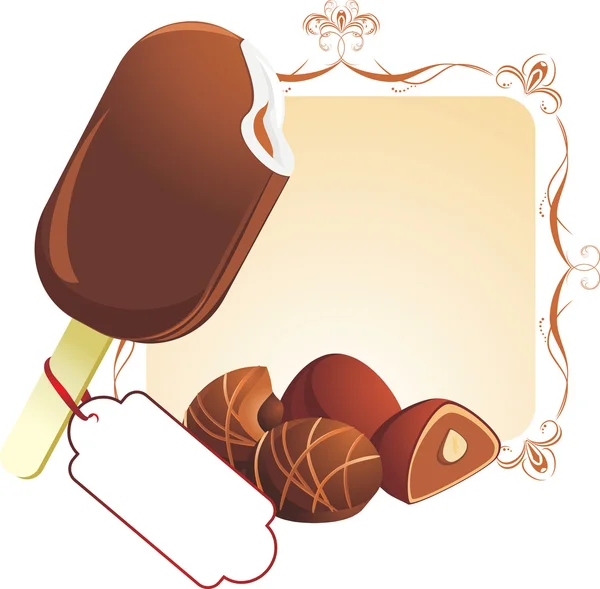 Chocolate ice cream and candies — Stock Vector