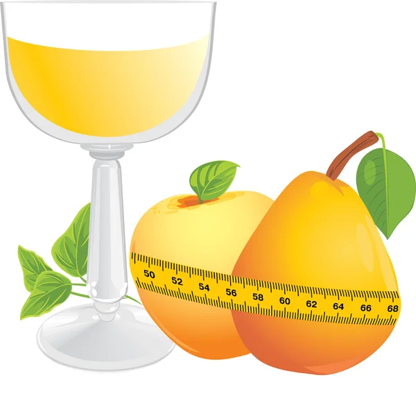 Glass with juice, fruits and measuring tape — Stock Vector