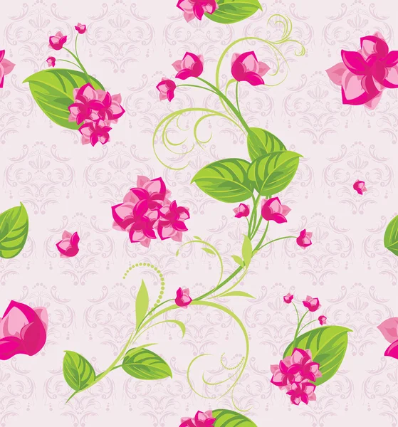 Flores rosadas sobre fondo decorativo. Patrón de diseño — Vector de stock