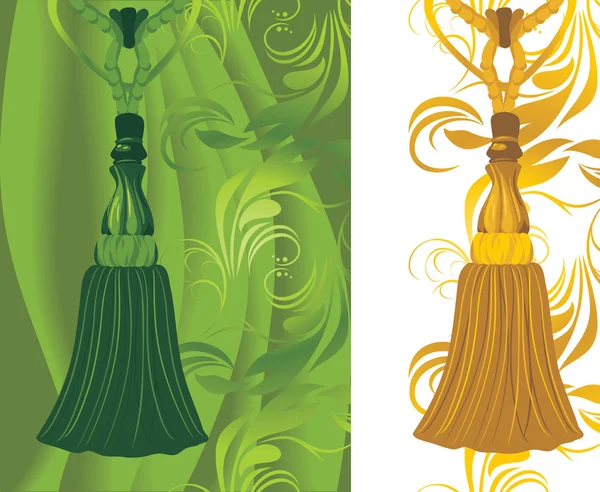 Green and golden tassel on the decorative background — Stok Vektör