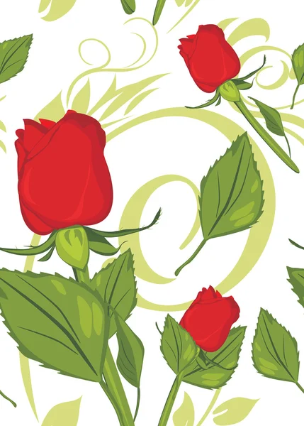Rote Rosen auf dem dekorativen Hintergrund. Muster für Design — Stockvektor