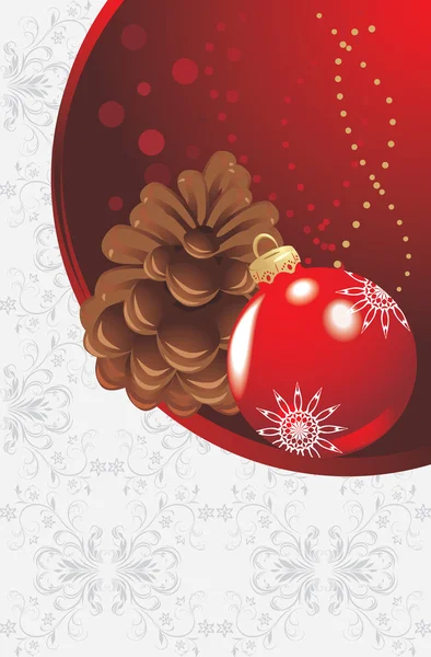 Red Christmas ball and pinecone on the decorative background — Stock Vector