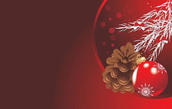 Rode Kerstmis bal met klatergoud en pinecone. feestelijke banner — Stockvector