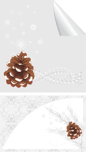 Tannenzapfen mit Schneeflocken. Hintergründe zum Design — Stockvektor