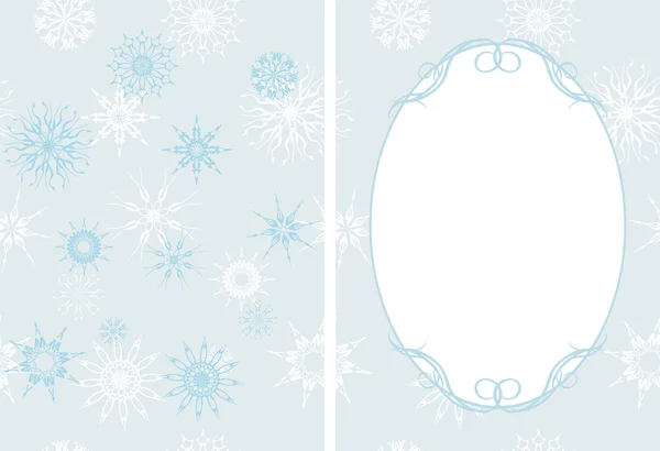 Marco sobre el fondo decorativo con copos de nieve — Vector de stock