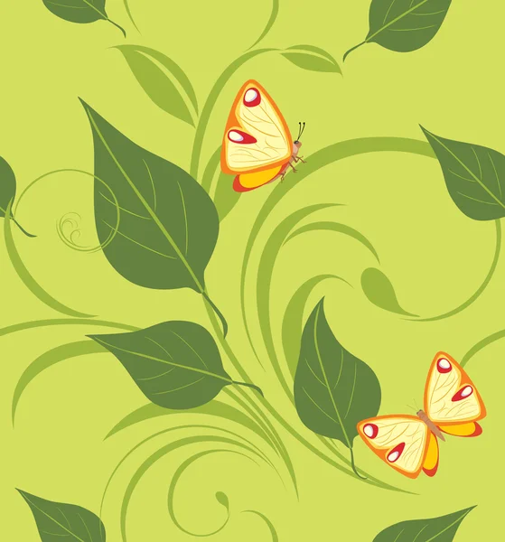 用叶子和蝴蝶装饰背景 — 图库矢量图片
