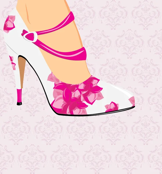 Elegant elegant kvinnligt skor på dekorativa bakgrund — Stock vektor