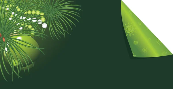 Arbre de Noël avec boule verte et tinsel. Autocollant de fête — Image vectorielle