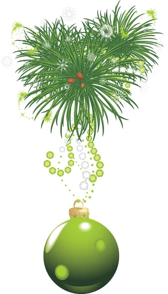 Weihnachtsbaum mit grüner Kugel und Lametta isoliert auf dem weißen — Stockvektor