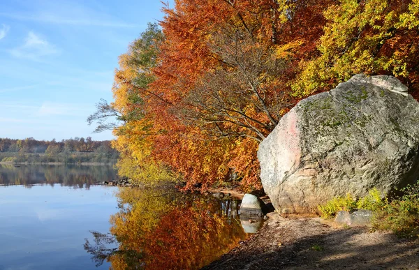 スウェーデンの湖の紅葉の風景 — ストック写真