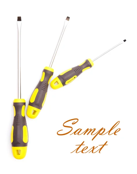 Three screwdrivers with sample text — Stock Photo, Image