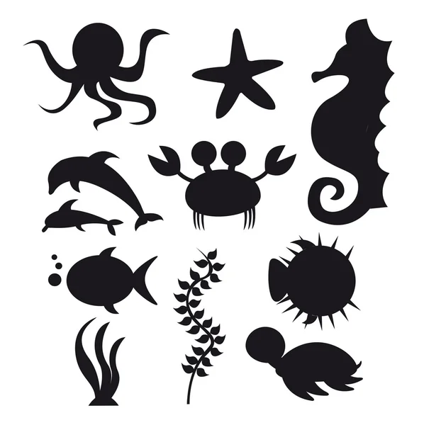Silhouette animaux marins — Image vectorielle
