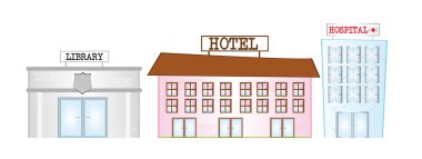 cartoon library,hotel and hospital clipart