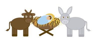 Baby Jesus with Donkey and ox clipart