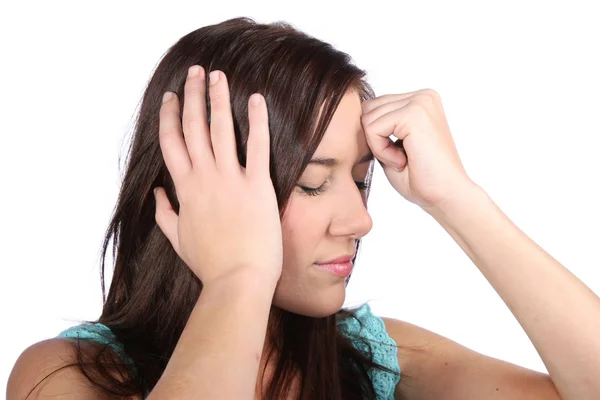 Mooi meisje met hoofdpijn migraine — Stockfoto