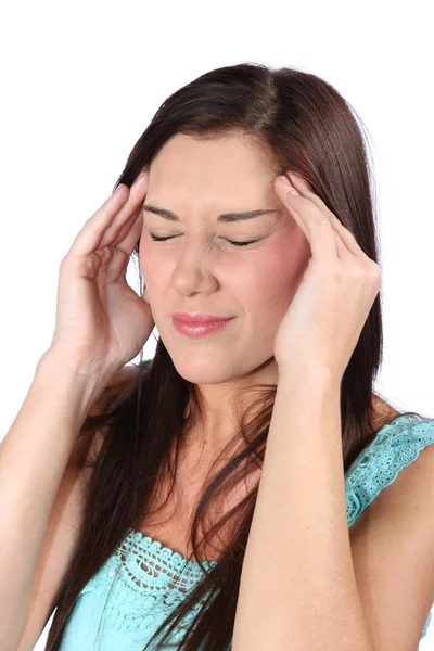 Mooie brunette vrouw met hoofdpijn — Stockfoto