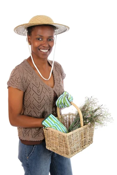 Senhora jardinagem muito Africano — Fotografia de Stock