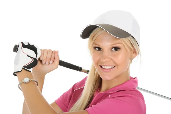 Krásná blonďatá golf žena — Stock fotografie