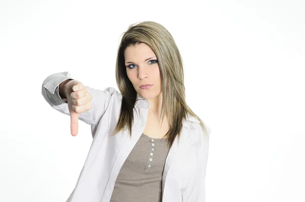 Woman is giving thumbs down — Stock Photo, Image