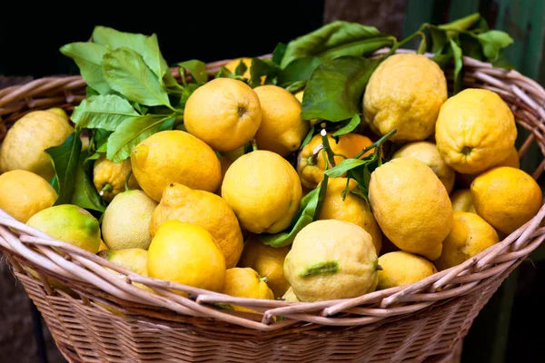 Basket with ripe lemons