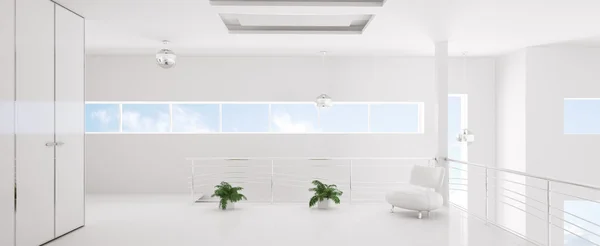 Moderní bílý interiér panorama 3d vykreslení — Stock fotografie