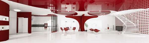Wnętrze nowoczesne apartamenty panorama 3d Render — Zdjęcie stockowe