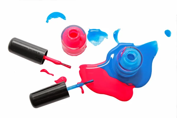 Vista superior de esmalte de uñas brillante rosa y azul —  Fotos de Stock