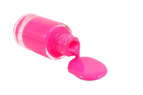 Bottiglia di smalto rosa e campioni goccia — Foto Stock