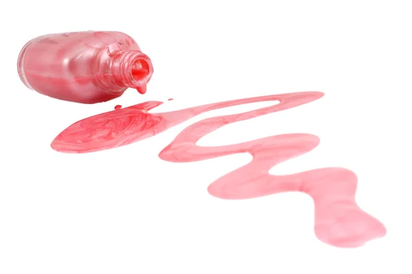 Butelka różowy lakier do paznokci i upuść próbek — Zdjęcie stockowe